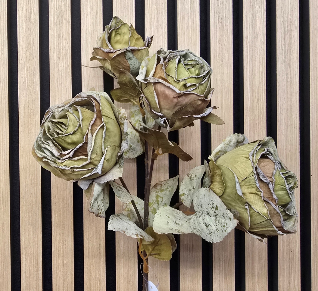 Vintage Antique Rose Faux Dried Flowers Green (4 heads, 54cm long)