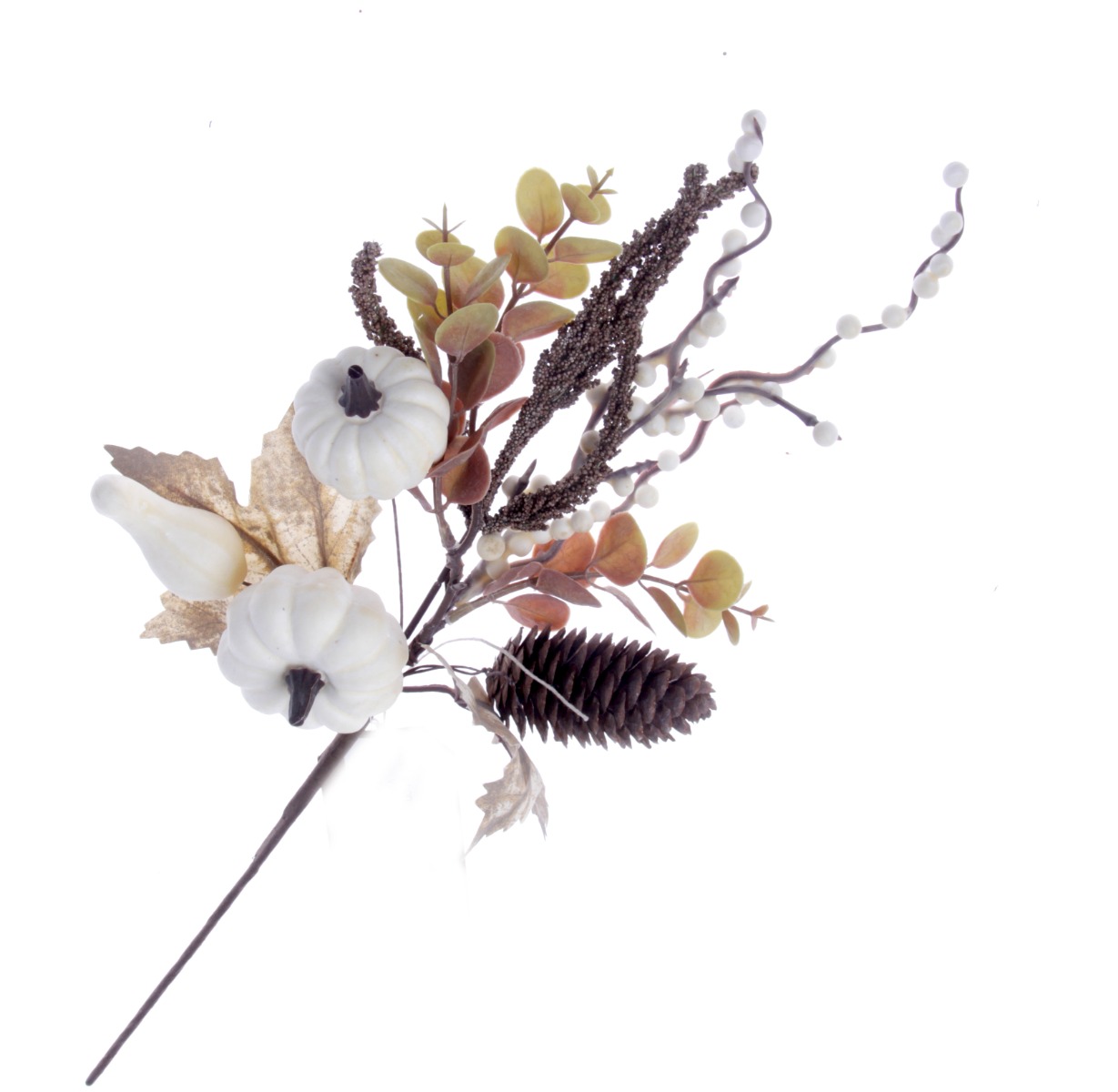 White Pumpkin Branch - White/Brown (33cm long)-0