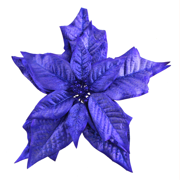 26cm Metallic Poinsettia Clip Blue-0