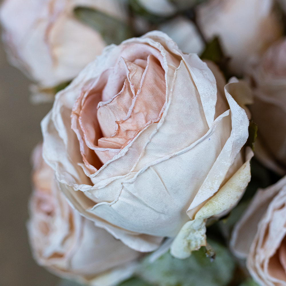 Vintage Antique Rose Faux Dried Flowers Cream (4 heads, 54cm long)-25243