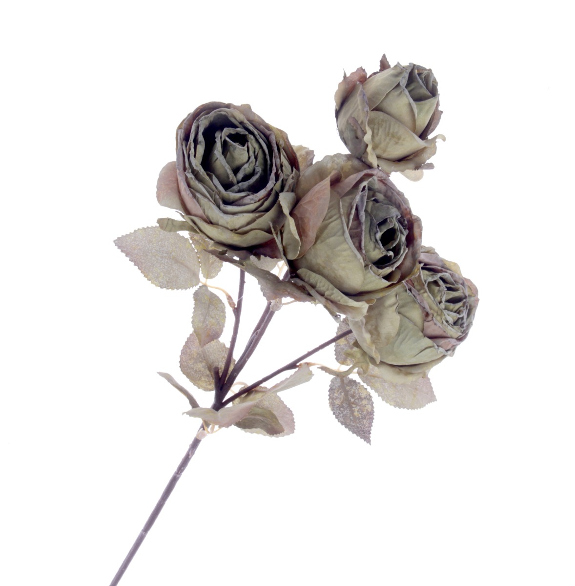 Vintage Antique Rose Faux Dried Flowers Green (4 heads, 54cm long)-0