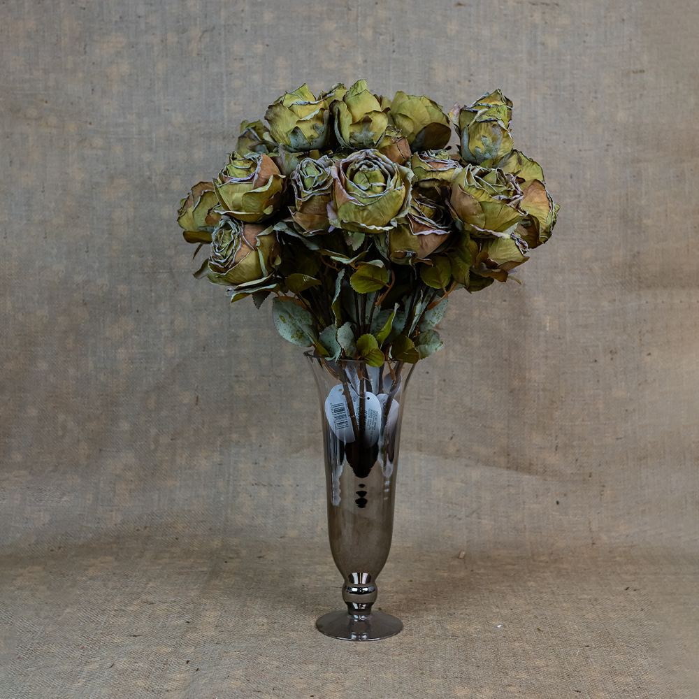 Vintage Antique Rose Faux Dried Flowers Green (4 heads, 54cm long)-25239