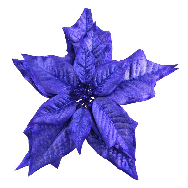26cm Metallic Poinsettia Clip Blue-0