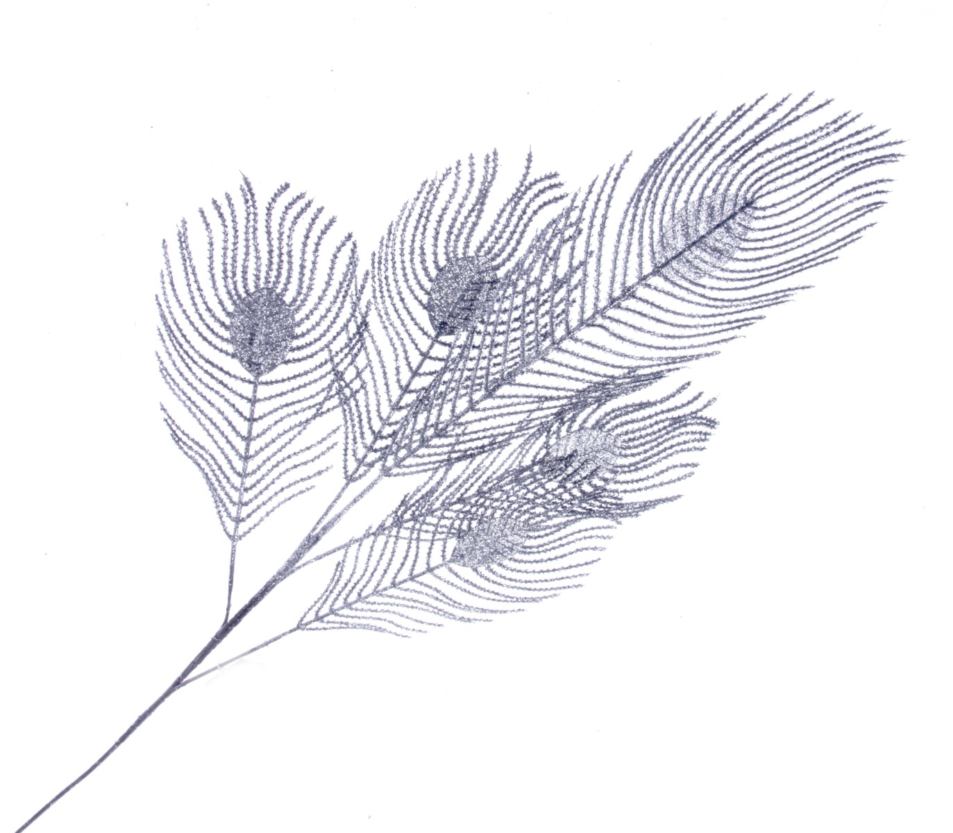 Glittered Peacock Feather Spray - Black/Silver (93cm long)-0