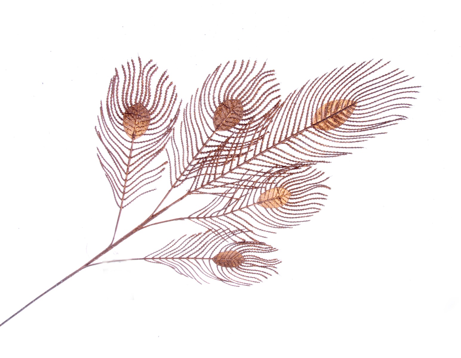 Glittered Peacock Feather Spray - Copper (93cm long)-0