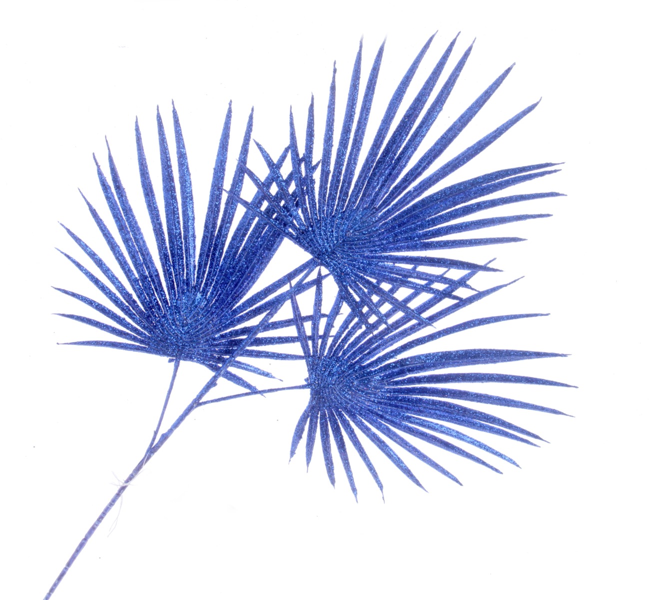 Glittered Fan Palm Leaves - Blue (3 leaves, 74cm long)-0