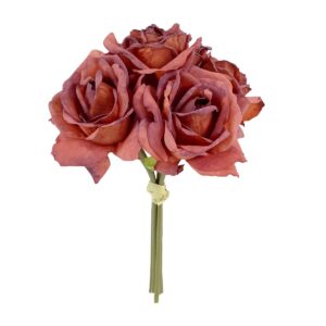 28cm Brown Dried Look Rose Posy x 5 Heads-0