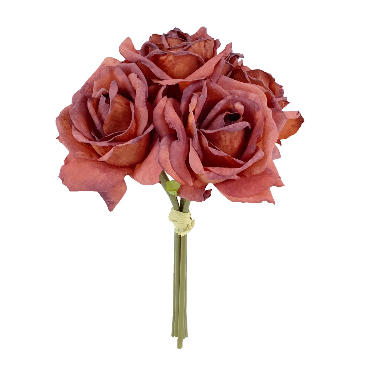 28cm Brown Dried Look Rose Posy x 5 Heads-0