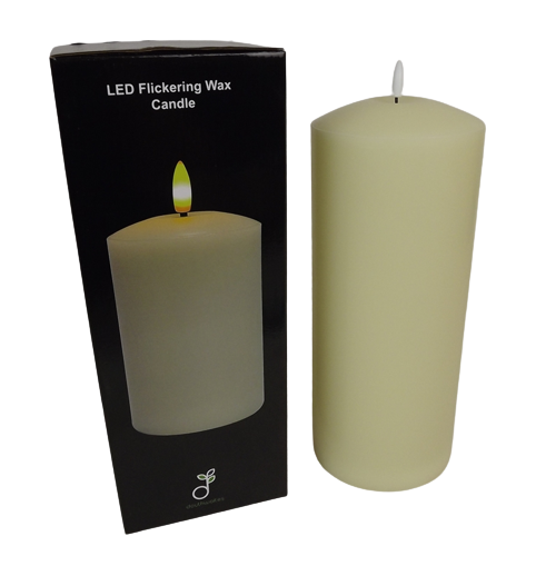 LED Wax Candle with 3D Flame - Ivory (12.5cm x 30cm height)-25587