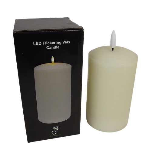 LED Wax Candle with 3D Flame - Ivory (7.5cm x 12.5cm height)-25593