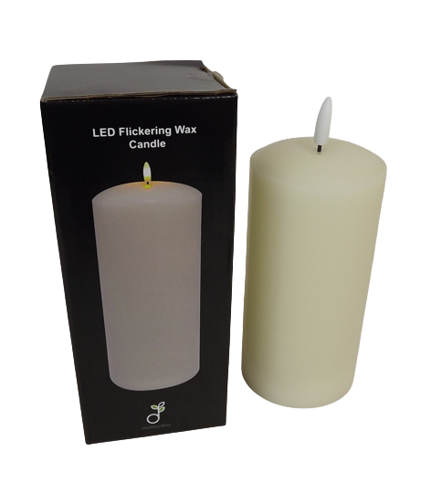 LED Wax Candle with 3D Flame - Ivory (7.5cm x 15cm height)-25596