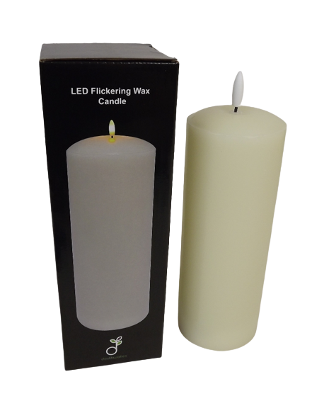 LED Wax Candle with 3D Flame - Ivory (7.5cm x 20cm height)-25599