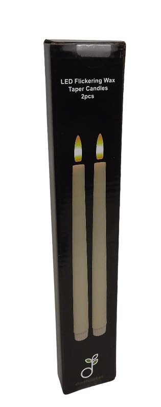 LED Wax Taper Candles with 3D Flame - Ivory 30cm x 2-25601