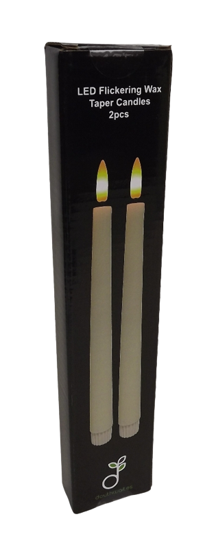 LED Wax Taper Candles with 3D Flame - Ivory 25cm x 2-25603