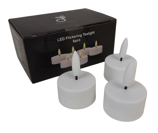 Set of 6 LED Tealights - White (3.8cm x 4.5cm height)-25607
