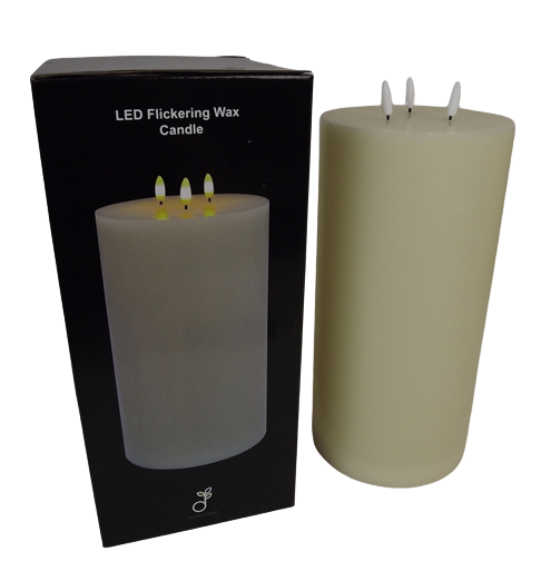 LED Wax Candle with 3D Flame - Ivory (15cm x 30cm height)-25616