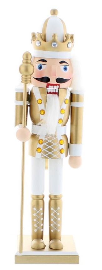 30cm Gold/White Nutcracker W/Staff