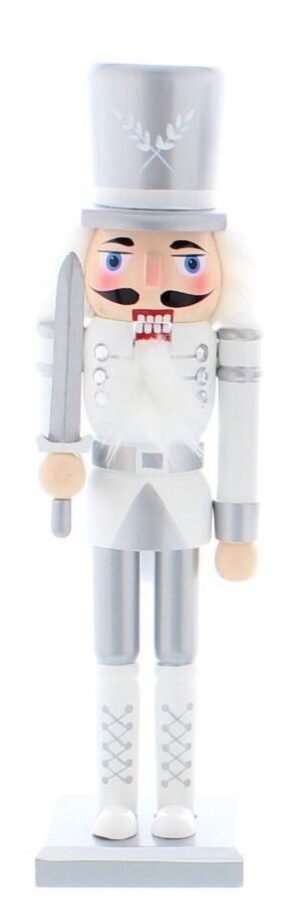 30cm Silver/White Nutcracker W/Sword