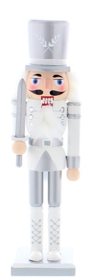 30cm Silver/White Nutcracker W/Sword