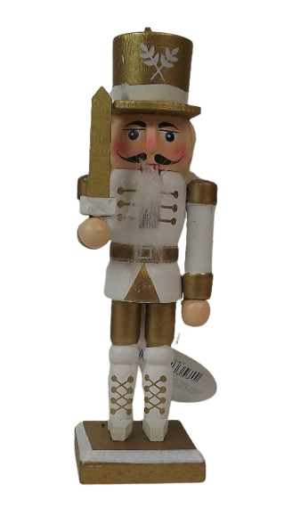 12cm Gold/White Nutcracker W/Sword