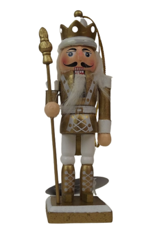 12cm Gold/White Nutcracker W/Staff