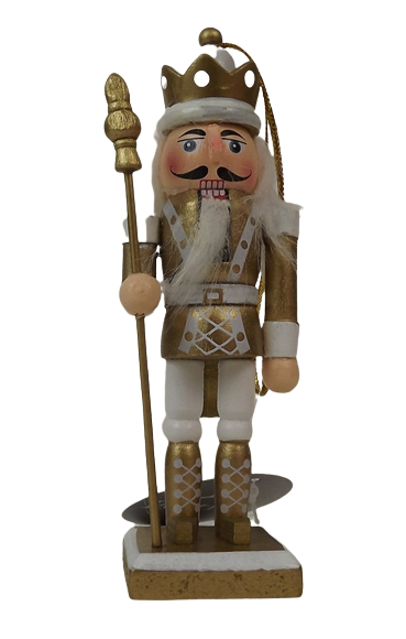 12cm Gold/White Nutcracker W/Staff