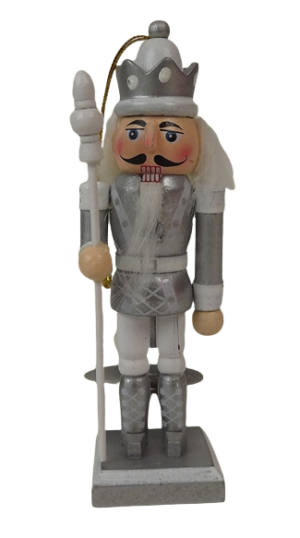 12cm Silver/White Nutcracker W/Staff