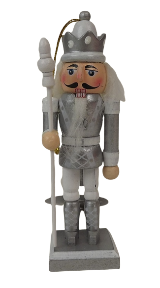 12cm Silver/White Nutcracker W/Staff