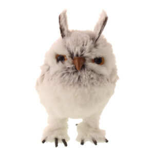 15cm Faux Fur Standing Owl Grey-0