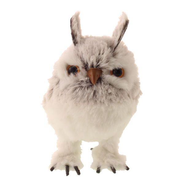 15cm Faux Fur Standing Owl Grey-0