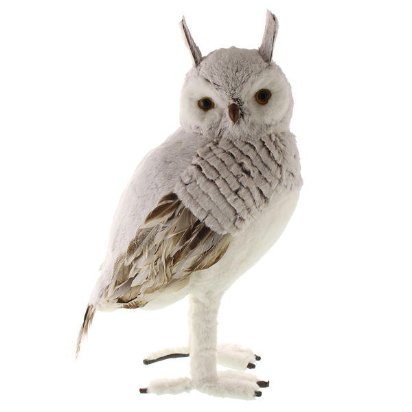 54cm Faux Fur Standing Owl Grey-0