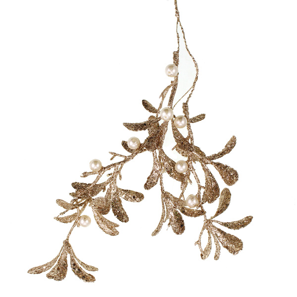35cm Hanging Mistletoe Decoration Champagne-0
