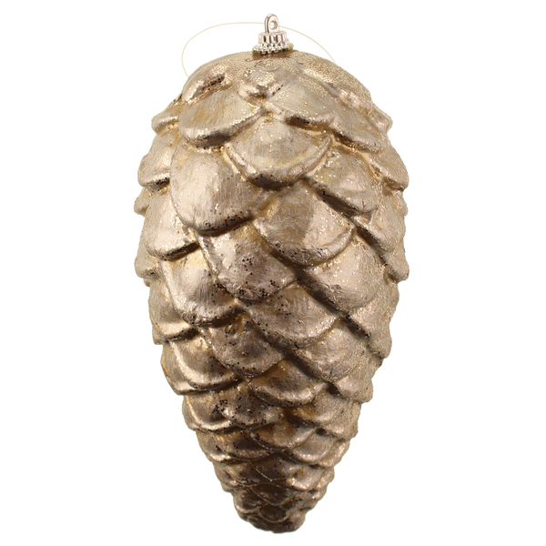 20cm Hanging Glittered Pine Cone Champagne-0