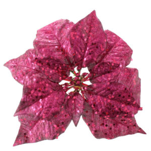 25cm Metallic Poinsettia Head with Clip Purple-0