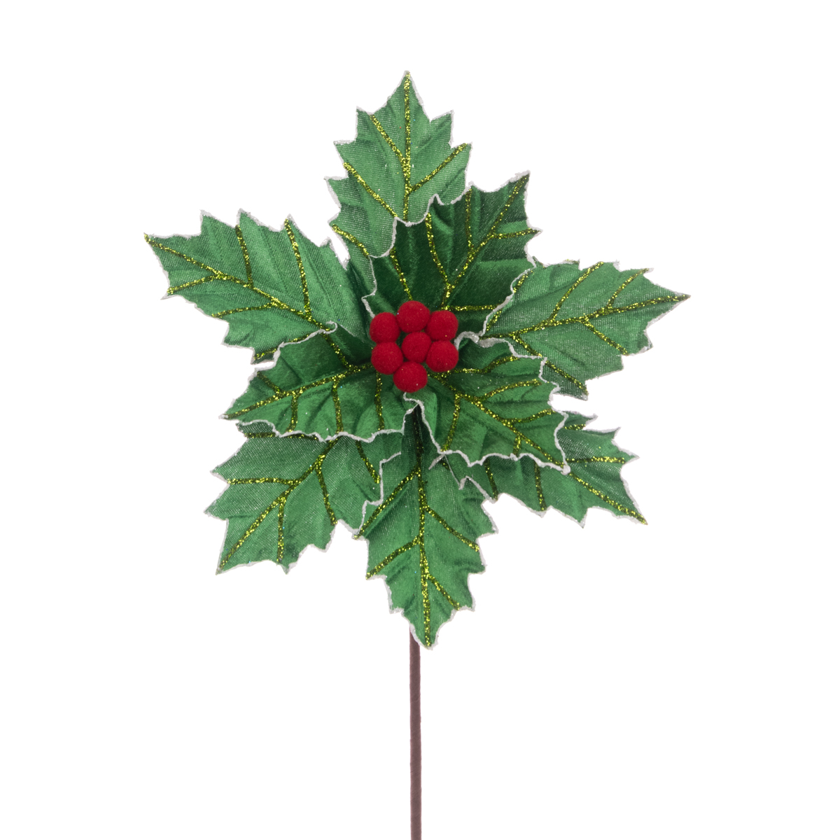 Holly Poinsettia Stem 27cm Green-0