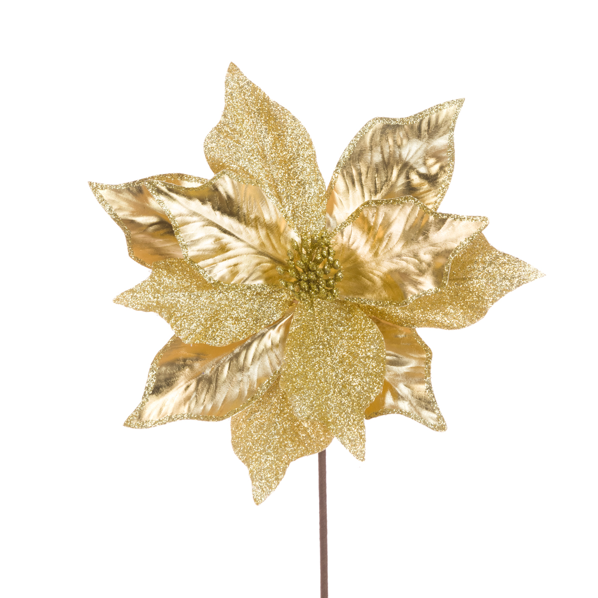 Glitter Poinsettia Spray 60cm Gold-0