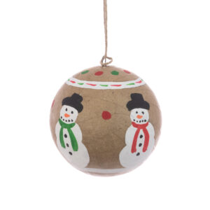 Papier Mache Snowman Bauble 8cm-0