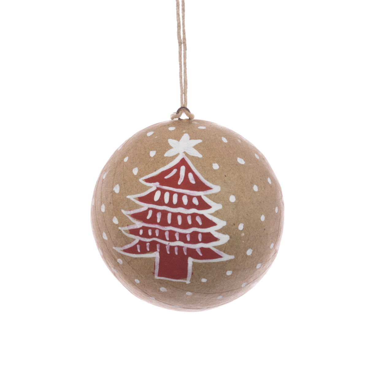 Papier Mache Tree Bauble 8cm-0