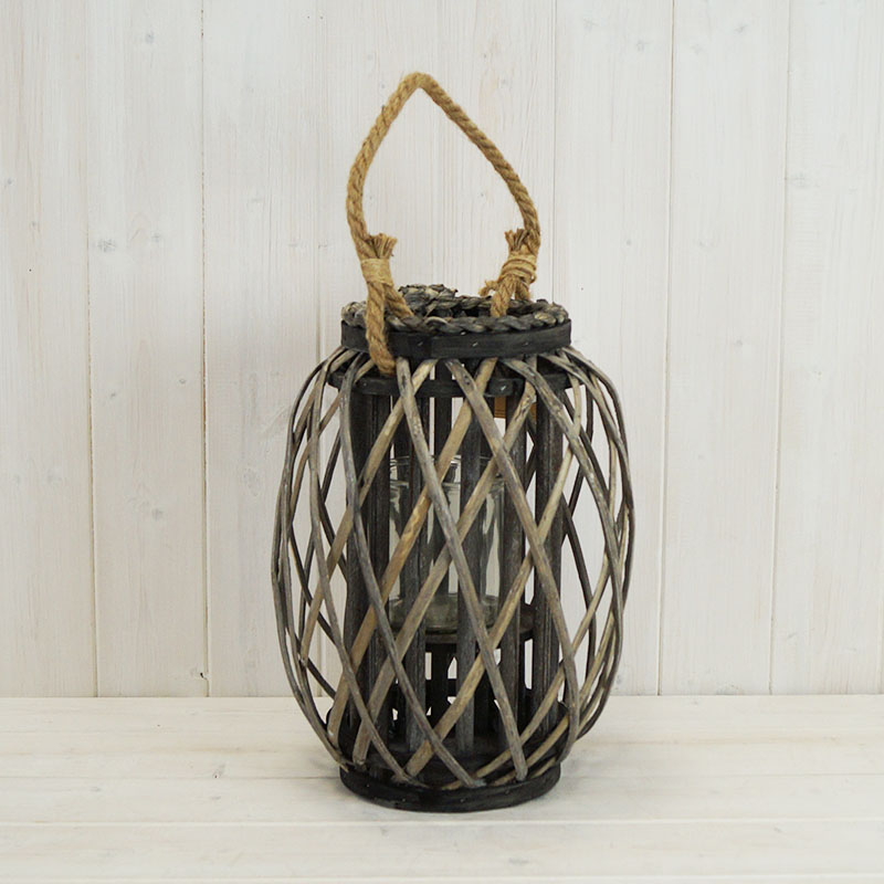 Grey Wicker Lantern 33cm