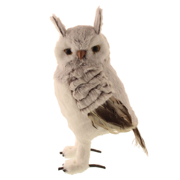 31cm Faux Fur Standing Owl Grey-0