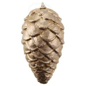 20cm Hanging Glittered Pine Cone Champagne-0