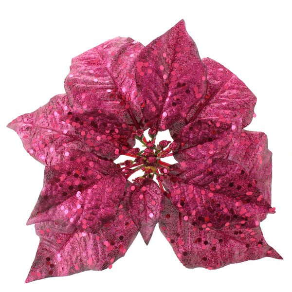 25cm Metallic Poinsettia Head with Clip Purple-0