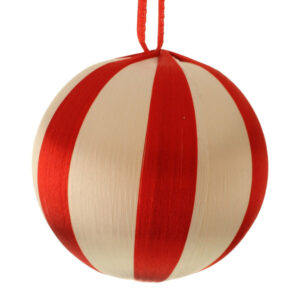 8cm Spun Metallic Bauble Red/White-0