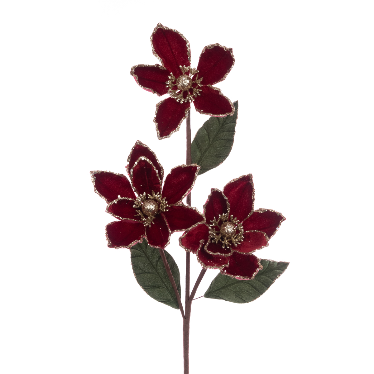 Glitter Velvet Magnolia Spray Dark Red/Gold-0
