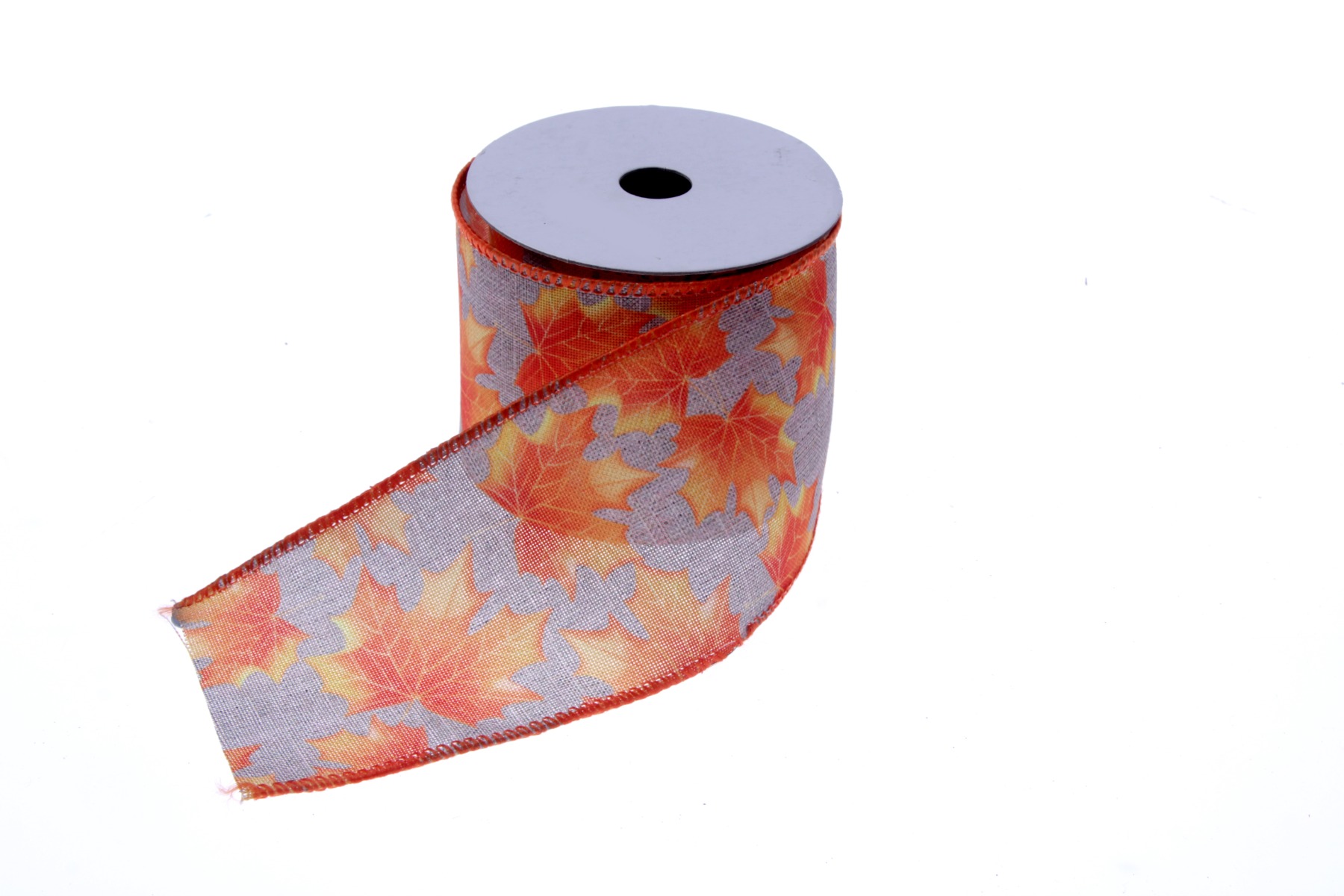 Autumn Leaf Ribbon - Orange/Brown (64mm x 10m)-0