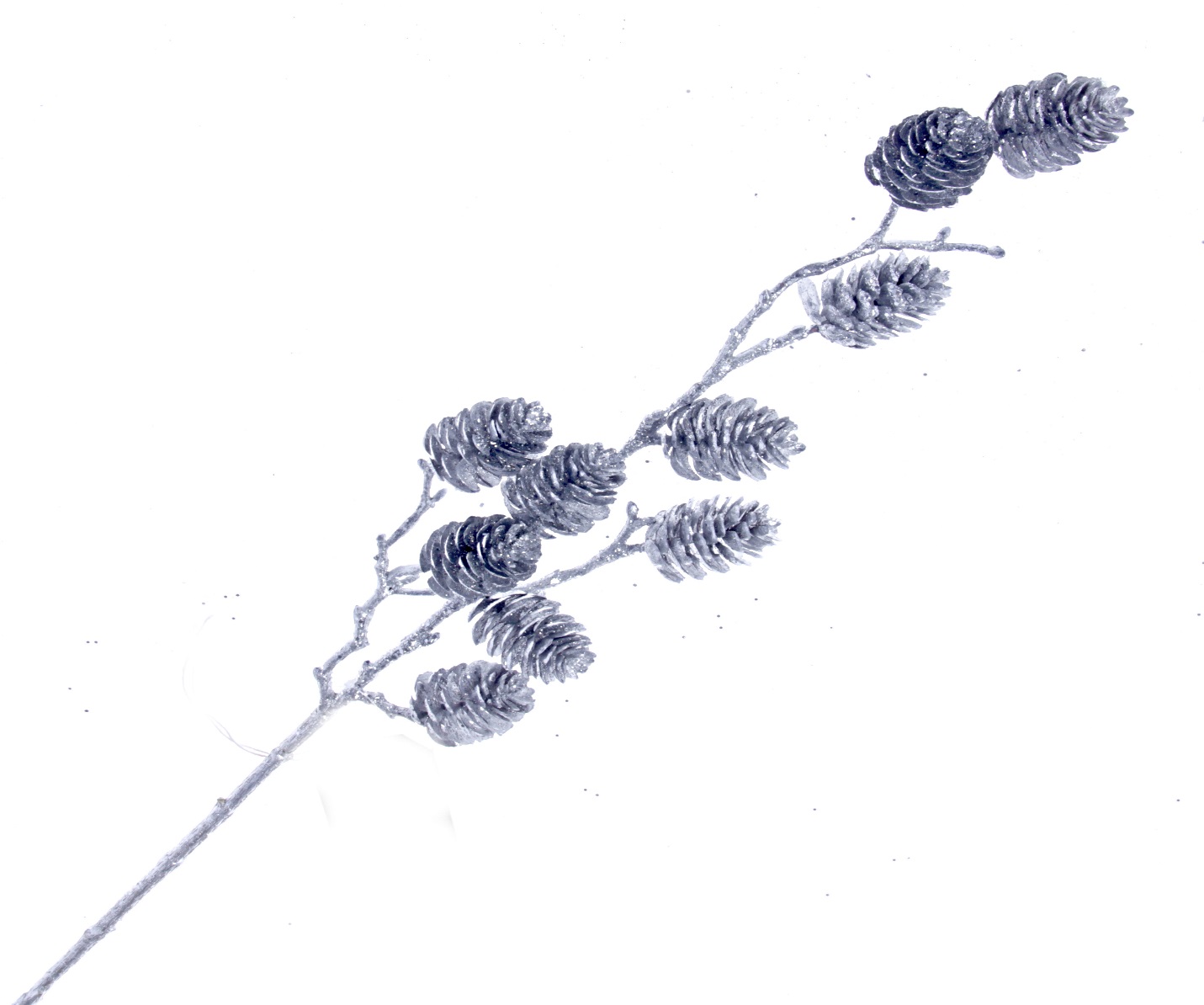 Glittered Pinecone Stem - Silver (65cm long)-0