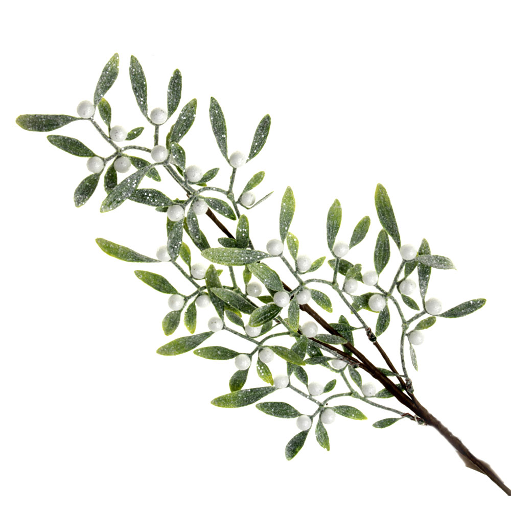 Glittered Mistletoe Spray - Green & White (60cm long)-0