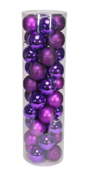8cm Shatterproof Baubles Purple x 48 (Matt, Shiny, Glitter)-0