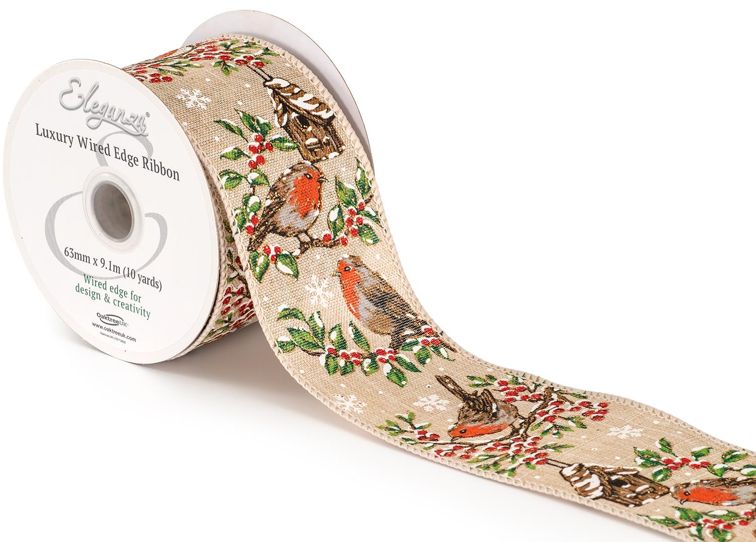 Eleganza Wired Festive Robin 63mm x 9.1mtrs-0
