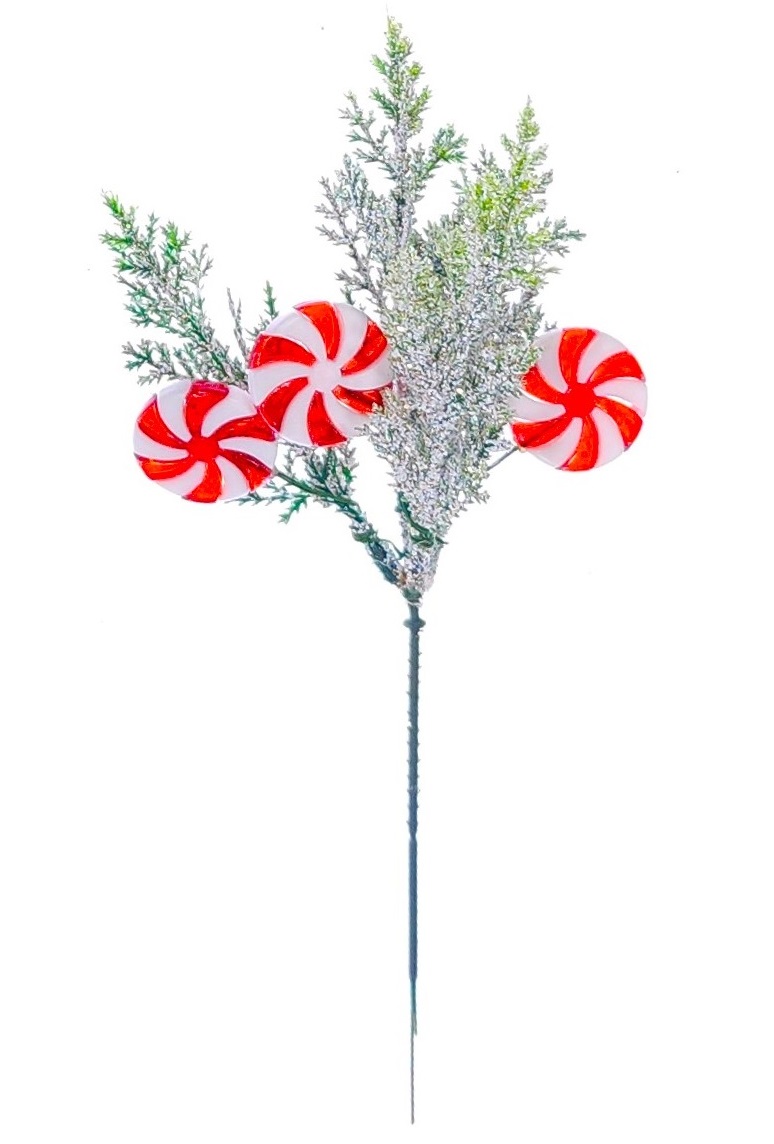 Frosted Pine/Candy Cane Pick 26cm-0